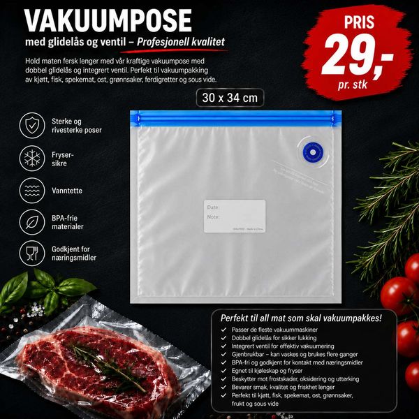 Hovedbilde Vakuumpose med ventil 30x34 cm