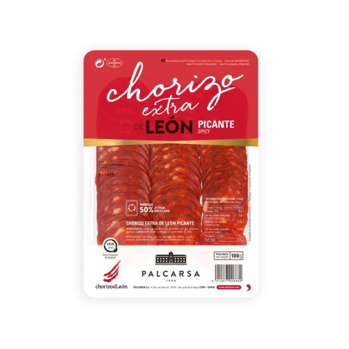 Chorizo León Picante 100g oppskåret, Palcarsa