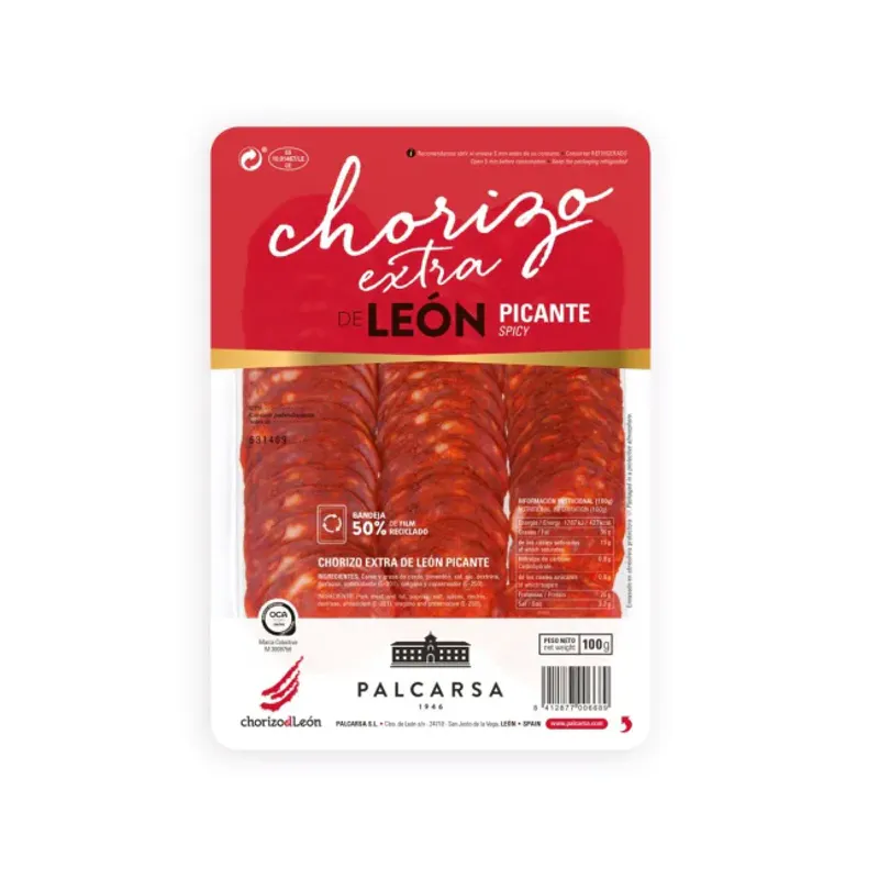 Chorizo León Picante 100g oppskåret, Palcarsa