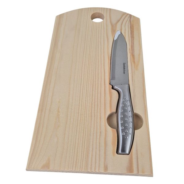 Hovedbilde Skjærefjøl med nedfelt kniv (og kniv)