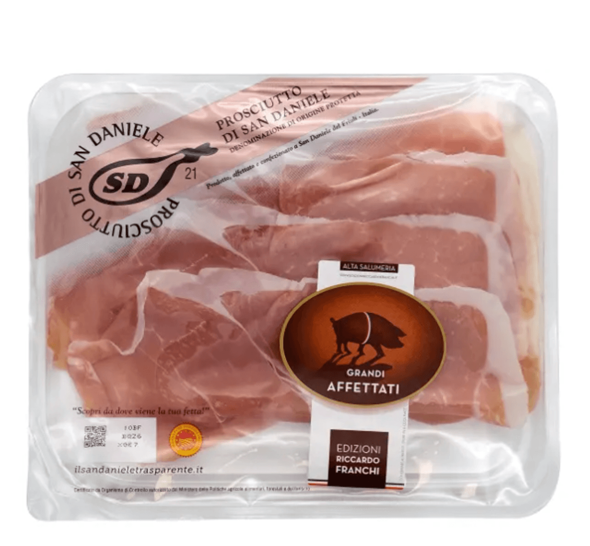Prosciutto di San Daniele DOP oppskåret 100g, Edizioni Franchi